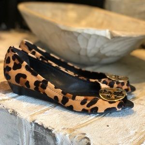 Tory Burch peep toe leopard wedge